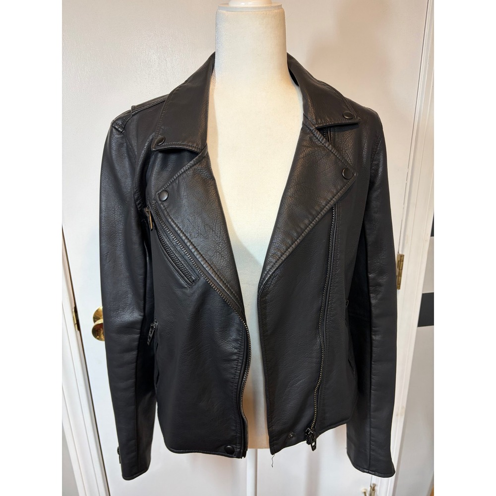 BLANKNYC Black Vegan Faux Leather Moto Jacket Asymmetrical Zip 02I-9632 Medium